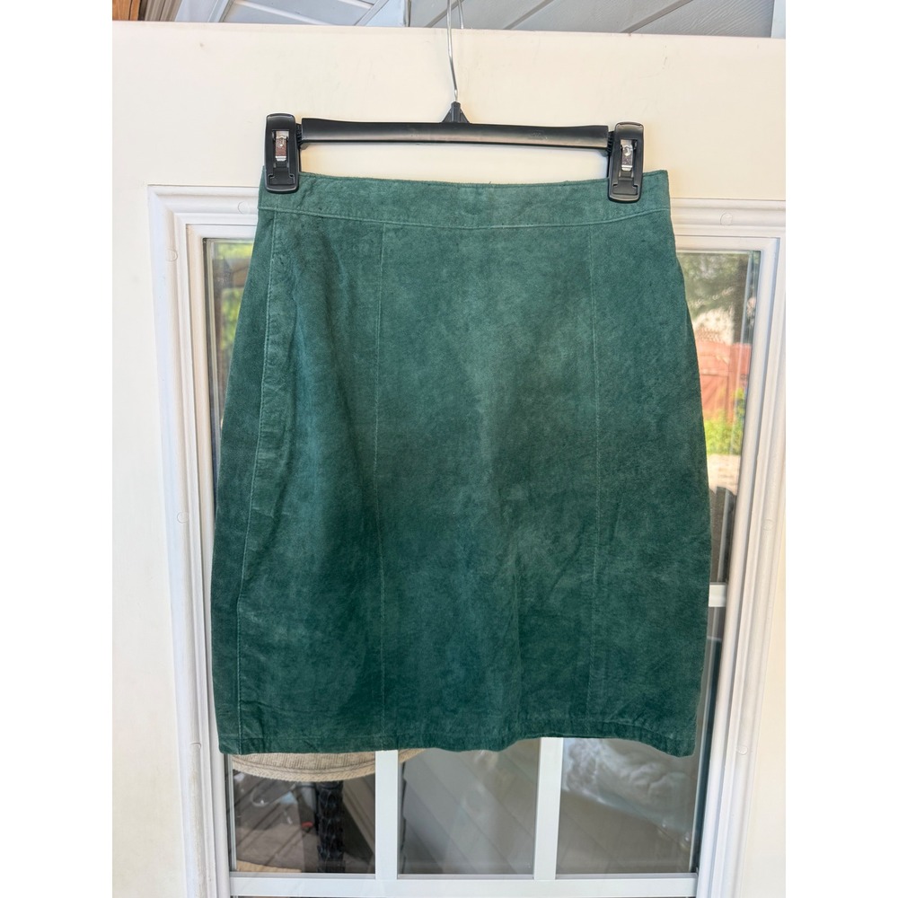 Vintage emerald green genuine suede pencil skirt sz 5 junior 90s Y2K